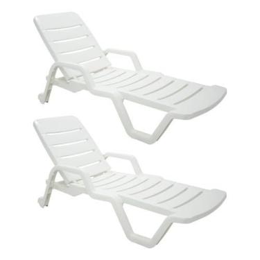 Imagem de Kit 2 Espreguiçadeiras Plásticas Reclinável Piscina Branca Praia Verão (Branco)