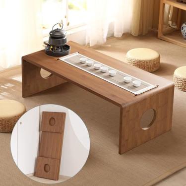 Imagem de JFazzruit Mesa de centro japonesa dobrável de bambu baixa para meditação de tatami, fácil montagem, design que economiza espaço, ideal para espaços pequenos, sala de estar, quarto, escritório
