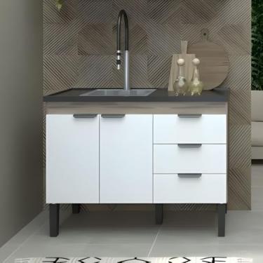 Imagem de Gabinete Cozinha 2 Portas e 3 Gavetas Armário de Pia 114cm (Branco)