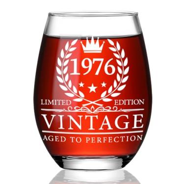 Imagem de Ymzkpoa Presentes de aniversário de 49 anos para mulheres, mãe, esposa, amigos, colega de trabalho, irmã, funcionária, taça de vinho vintage 1976 sem haste, decorações de festa de aniversário de 1976