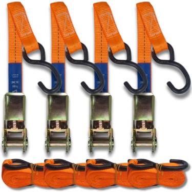 Imagem de Kit 4x Cinta Catraca 800kg Reforçada Gancho S de Aço Emborrachado Amarração Carga Moto Camionete Caminhão Alta Durabilidade