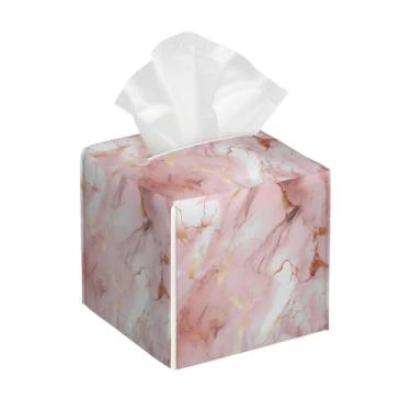 Imagem de WNRRNW Caixas de lenços de papel, suporte quadrado para banheiro, quarto e cozinha, caixas de lenços faciais de couro PU à prova d'água, impressão de mármore rosa dourado