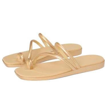 Imagem de Crocs Sandália feminina Miami Toe Loop Flat, Ouro metálico, 40