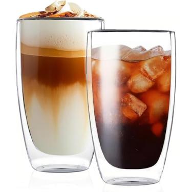 Imagem de DOPUDO Conjunto de 8 canecas de café de vidro de parede dupla de 482 ml, canecas de café isoladas, copos de café de vidro borossilicato transparente para cappuccino, chá, leve e seguro para