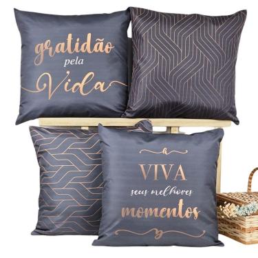 Imagem de Kit 4 Capas De Almofadas Decorativa Gratidão Black