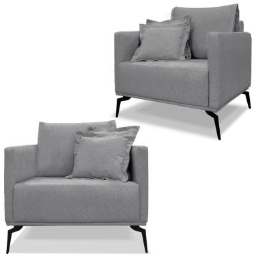 Imagem de Kit 2 Poltronas Sala De Estar Liv Pes Aço Linho Cinza Ezz Cinza