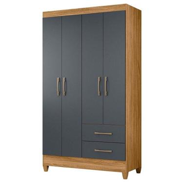 Imagem de Guarda Roupa Solteiro Chile 4 Portas Freijó Cinza - Moval