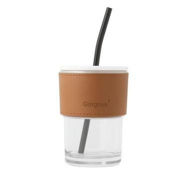 Imagem de Copo De Vidro Branco Com Tampa E Canudo Reutilizável 450ml – Vedação Segura E Design Moderno