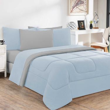 Imagem de Edredom Malha 100% Algodão Gran Moratta 1 Peça Queen - Azul Bebê/Cinza