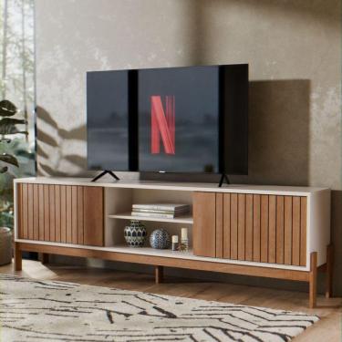 Imagem de Rack Bancada Para Tv De Até 70 Polegadas Tannen Ripado Com Prateleira E Porta Freijó Off