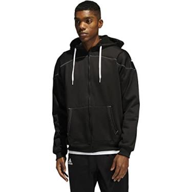 Imagem de adidas Moletom masculino com capuz e zíper GG preto e branco