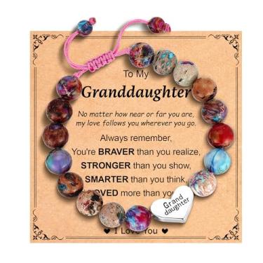 Imagem de Esrial Presentes para neta e filha - Pulseira de coração com contas de pedra natural, Natal, Dia dos Namorados, Páscoa, aniversário, presentes para filha, neta, 6in, Pedra, Sem Pedra Preciosa