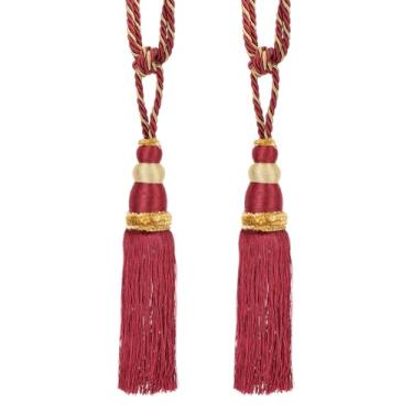 Imagem de PATIKIL Laços de borla de cortina, pacote com 2 cordas de 71 cm em forma de cabaça com borla, corda decorativa feita à mão para casa, café, escritório, vermelho