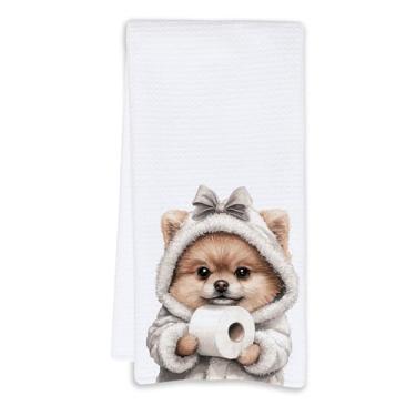 Imagem de Cabana Bro Toalhas de mão da Pomerânia para banheiro, presentes engraçados da Pomerânia para mulheres, toalha de prato fofa para decoração de banheiro, toalhas de cozinha de cachorro engraçadas para