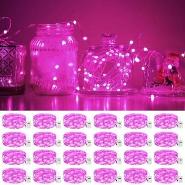 Imagem de litogo Pacote com 24 luzes LED de fadas operadas a pilha, 2 m e 20 LEDs, 3 modos, mini luzes cintilantes, luz estrelada à prova d'água para casamentos, potes de pedreiro, festas, decorações de Natal