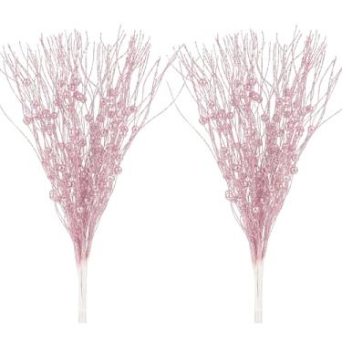 Imagem de Enfeites de caule de baga com glitter artificial, pacote com 10 bastões decorativos, palitos de Natal, galhos brilhantes para árvore de Natal, faça você mesmo, grinalda, artesanato, vaso para