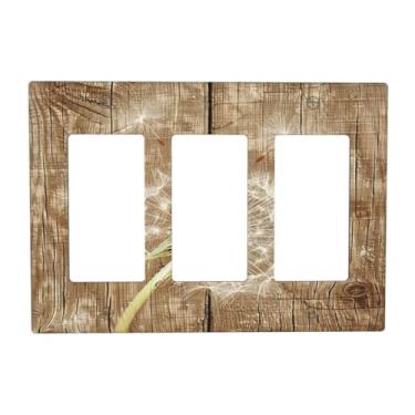 Imagem de BHGAHD Capas decorativas de tomada com placa de madeira marrom vintage com design de dente-de-leão, placa de parede de 3 gangs, capa de interruptor de luz tripla para decoração de quarto e casa