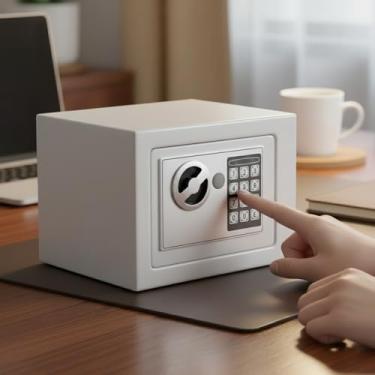 Imagem de Cofre Digital Eletrônico Teclado Senha ou Chave Reserva 23x17x17cm Armazenamento Seguro (Branco)