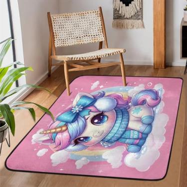 Imagem de Tapete de área para sala de estar, lavável à máquina, unicórnios, fofo, antiderrapante, tapete macio, para sala de estar, quarto, sala de jantar, berçário, cozinha, decoração de casa