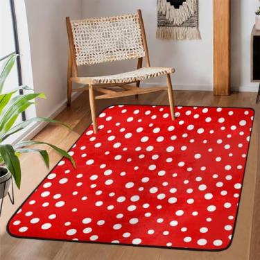Imagem de Tapete de área para sala de estar, lavável à máquina, estampa de bolinhas, vermelho, antiderrapante, tapete macio para sala de estar, quarto, sala de jantar, berçário, cozinha, decoração de casa