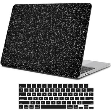 Imagem de iPAPA Compatível com MacBook Air 13 polegadas 2025 2024 2023 2022 versão M3 A3113 M2 A2681, capa rígida de couro PU liso com glitter + capa de teclado para MacBook Air de 13,6 polegadas, preto