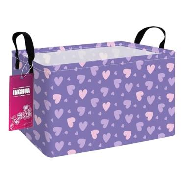 Imagem de INGHUA Cesto organizador de tecido retangular para brinquedos, livros, roupas, presentes, animais de estimação - perfeito para casa, escritório, berçário, dormitório, prateleira (corações roxos)