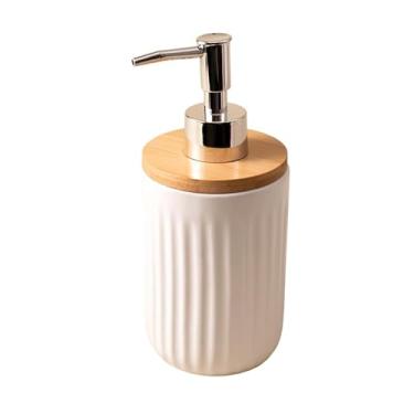 Imagem de Porta Sabonete Líquido em Cerâmica Canelado com Bambu Branco - Oikos