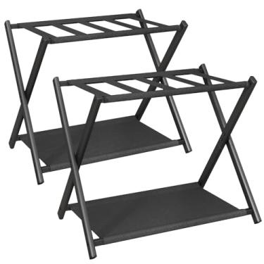 Imagem de IBUYKE Porta-malas para todos os tamanhos de mala, suporte dobrável com prateleira de armazenamento de tecido, fácil de montar para quarto, sala de estar, hotel, preto TLR002B-2