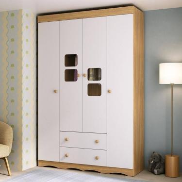 Imagem de Guarda-roupa Infantil 122cm com Vidro 4 Portas e 2 Gavetas Serena Multimóveis MP4432