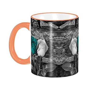 Imagem de Ourdovi Caneca de café expresso de cerâmica cinza azul-petróleo, caneca de cerâmica revestida DIY, para café, sopa, chá, leite, latte, cacau quente, colorido divertido 350 ml