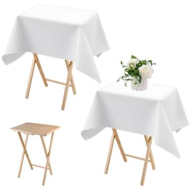 Imagem de Oudain 2 peças de toalha de mesa pequena lavável tecido dobrável bandeja de TV toalha de mesa de poliéster cor sólida capa para mesa de cabeceira lateral ao ar livre dentro de casa (branco, 91 x 91 cm