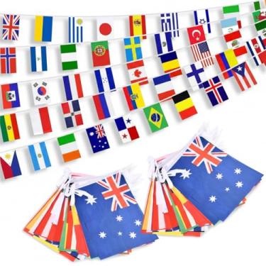 Imagem de Bandeira de corda de 200 países, bandeiras do mundo de 98 pés, bandeiras internacionais 2026 bandeira bandeira copa do mundo grande inauguração esportes país decorações para festa multicultural dia
