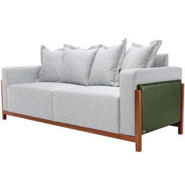 Imagem de Sofá 03 Lugares Para Sala De Estar 198 cm Khali B04 Linho Cinza Couríssimo Verde - Lyam