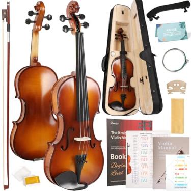 Imagem de Kmise Conjunto completo de violino 4/4, violinos de ébano de alta densidade, violino acústico brilhante para adultos, iniciantes, estudantes com estojo de violino, resina, cordas, arco, descanso de