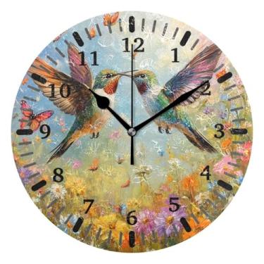 Imagem de CEBUGI 1 relógio de parede com beija-flores e 1 relógio redondo operado por bateria relógios de parede silenciosos sem tique-taque para cozinha, banheiro, quarto, escritório, decoração 25,4 cm