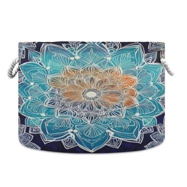 Imagem de WELLDAY Cesta de corda de algodão Mandala cesta de lavanderia para bebê para sala de estar, lavanderia, berçário, travesseiros, decoração de casa