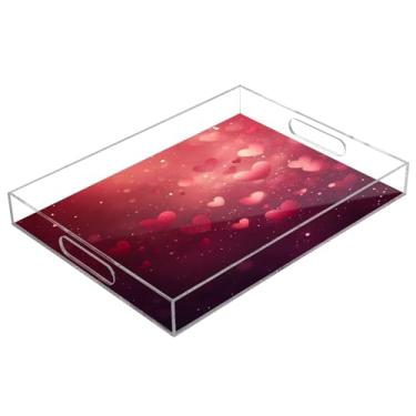 Imagem de STAYTOP Bandeja acrílica para servir Dia dos Namorados corações vermelhos 15,7 x 11,20 cm, bandejas decorativas à prova de derramamento, organizador de bancada para café da manhã, chá, comida