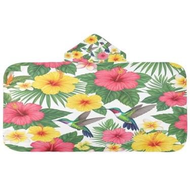 Imagem de Burbuja Tropic Flowers Toalha de banho com capuz para crianças, toalha de praia de pelúcia macia absorvente para meninas e meninos 3-10 anos, 61 x 127 cm