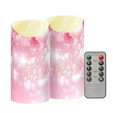 Imagem de Wassud Pacote com 2 velas abstratas para o dia dos namorados sem chama com controle remoto, velas realistas cintilantes com temporizador, velas decorativas para Natal, casamento, festa, decoração de