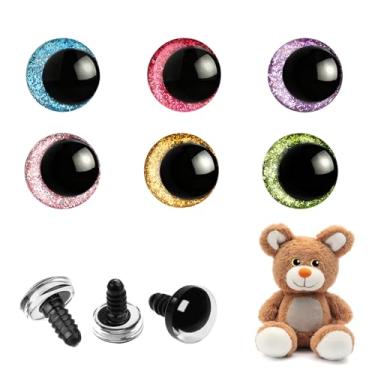 Imagem de 120 peças 18 mm 3D Glitter Safety Eyes para Amigurumi, 6 cores brilhantes olhos de segurança com arruelas para animais de crochê, bichos de pelúcia de pelúcia, decorações DIY