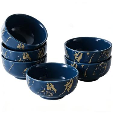 Imagem de Loymokinar Conjunto de 6 tigelas de cereais de cerâmica de mármore, tigela de sopa boêmia, conjunto de tigelas azuis para cozinha, tigelas de sobremesa para salada, macarrão, aveia, ramen, aveia