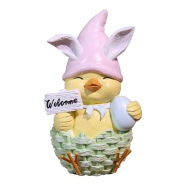 Imagem de SXSZZXL Estatuetas de pintinho de páscoa lindas estátuas de resina de ovo decorações de mesa internas para decoração de casa de Páscoa (rosa)