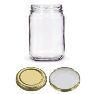 Imagem de Kit 12 Unidades - Pote de Vidro Conserva 600ml - Boca Larga - Tampa Dourada