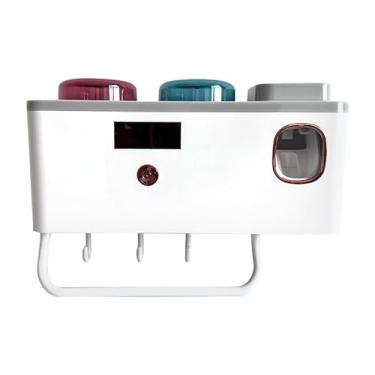 Imagem de Suporte Escova De Dentes Esterilizador Com Luz UV Antibacteriano Decoracão Banheiro + 2 PCS COPOS Porta-Escovas de Dentes(BRANCO)