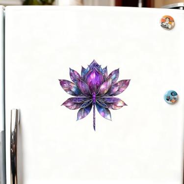 Imagem de 1 peça de ímã de geladeira acrílico em forma de flor de lótus e libélula, decoração de amor estilo vidro colorido de 8 cm, adesivo magnético criativo para cozinha doméstica, presente de festival e