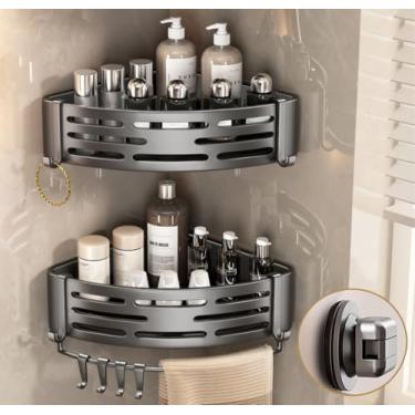 Imagem de Prateleira Banheiro Ventosa 2 Pacote Porta Shampoo para Banheiro Suporte Organizador Banheiro Acessórios Sem Furo Alumínio À Prova d'água e à Prova de Ferrugem Triângulo