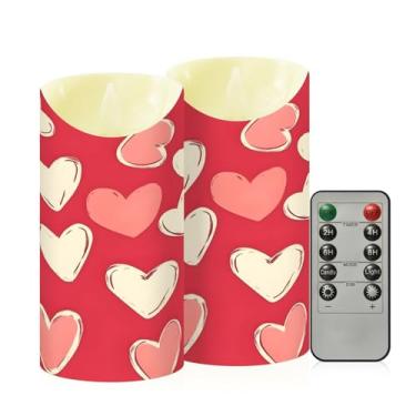 Imagem de Wassud Pacote com 2 velas adoráveis corações sem chama com controle remoto, velas realistas cintilantes com temporizador, velas decorativas para Natal, casamento, festa, decoração de casa média