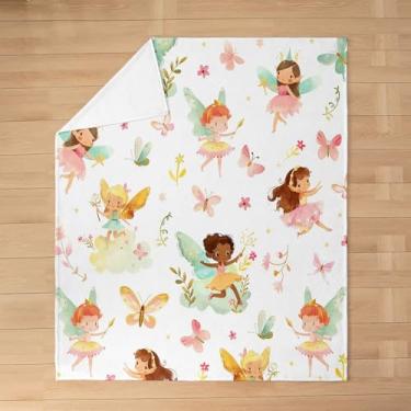Imagem de Erosebridal Cobertor de flanela de fada para meninas - Cobertor de lã floral e borboleta para crianças, cobertores de jardim de fadas de flores rosa fofas 127 x 152 cm | Manta de pelúcia felpuda de