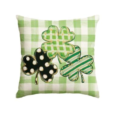 Imagem de AVOIN colorlife Capa de almofada de bolinhas de trevo de Dia de São Patrício, 45,7 x 45,7 cm, capa de almofada xadrez buffalo, trevo, decoração para sofá