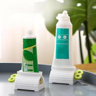 Imagem de Pacote com 2 espremedores de pasta de dente, rolo de tubo manual para banheiro, dispensador de pasta de dente fácil de apertar para cremes e géis